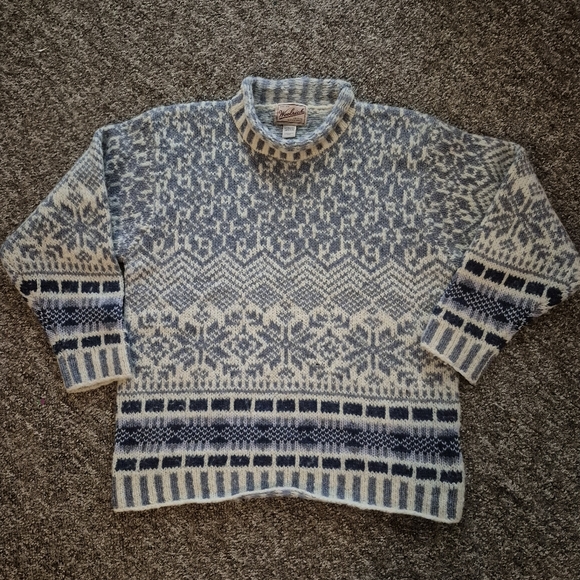 Woolrich Sweaters - Woolrich Wool Alpaca Blue Ladies M White Patterned Sweater